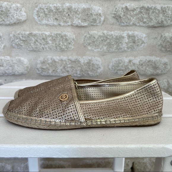 Michael Kors Kendrick espadrilles flats gold leather perforated metallic 8.5 - Picture 1 of 11
